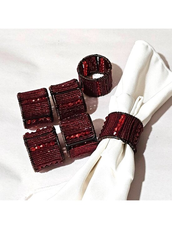 Pier 1 Other - Pier 1 Beaded Wire Napkin Rings 2" set- 6 red beads copper wire vintage decor